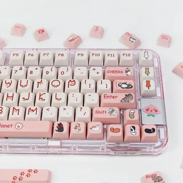 Alt view image 2 of 5 - ILYCHEEGAMI PBT XDA Pink Meow Meow Cartoon Cats keycaps Set for Girl Boys Custom Keyboard for Gateron Kailh Cherry Mx Switches ANSI Layout