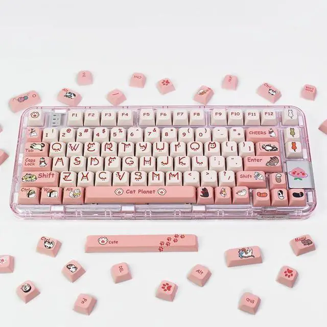 Alt view image 4 of 5 - ILYCHEEGAMI PBT XDA Pink Meow Meow Cartoon Cats keycaps Set for Girl Boys Custom Keyboard for Gateron Kailh Cherry Mx Switches ANSI Layout