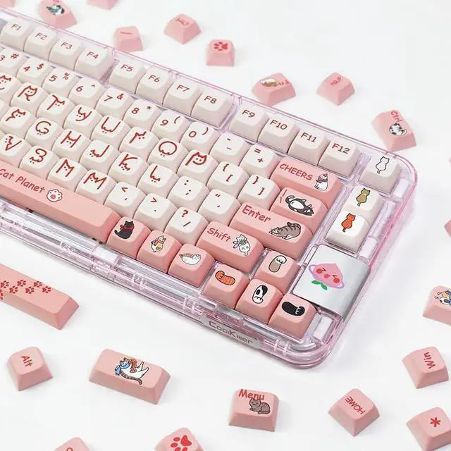 Alt view image 3 of 5 - ILYCHEEGAMI PBT XDA Pink Meow Meow Cartoon Cats keycaps Set for Girl Boys Custom Keyboard for Gateron Kailh Cherry Mx Switches ANSI Layout