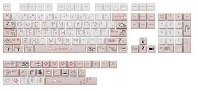 Alt view image 5 of 5 - ILYCHEEGAMI PBT XDA Pink Meow Meow Cartoon Cats keycaps Set for Girl Boys Custom Keyboard for Gateron Kailh Cherry Mx Switches ANSI Layout