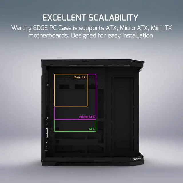 Alt view image 4 of 5 - GAMEPOWER Warcry Edge Mid-Tower ATX Gaming Pc Case, Elegant Design, Dual-Compartment Tempered Glass, Includes 1x PWM Fan, Type-C, Dust Filter, Black