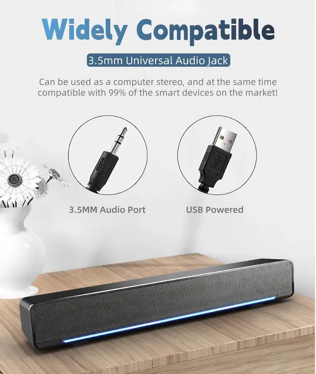 Alt view image 4 of 5 - Soundbar,USB Wired SoundBar,Music Player with Bass Surround,Stereo USB Powered Mini Soundbar Speakers with 3.5mm Input for PC Tablets Laptop Desktop Projector Cellphone for Home Theater(Black)