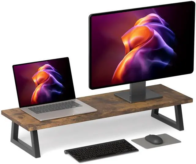 Main image of TEAMIX 31.5 inch Dual Monitor Riser for 2 Monitors, Long Monitor Stand Riser TV Stand Riser Monitor Stand for Desk Wood & Steel Desktop Riser Desk Organization Home Office