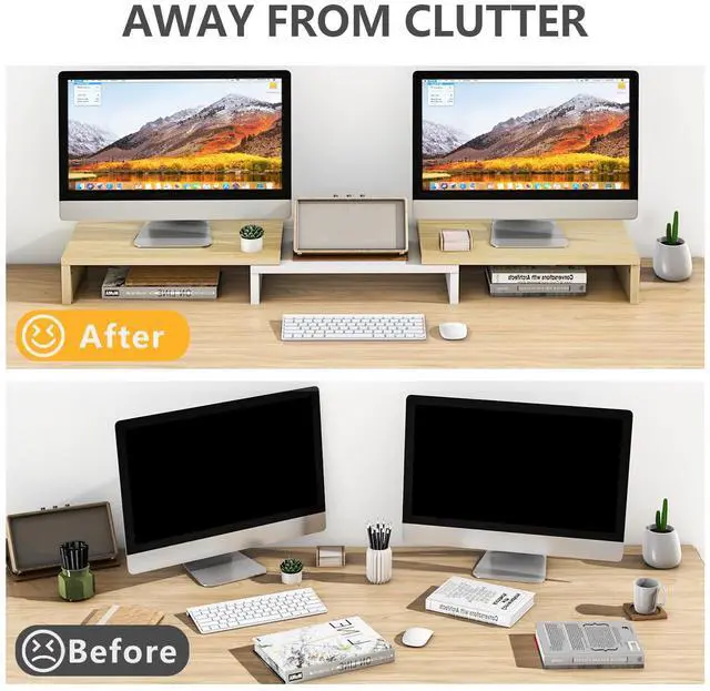 Alt view image 2 of 5 - TAVR Dual Monitor Stand Riser, Computer Monitor Stands for 2 Monitors, Extra Long Multifunctional Desktop Organizer Riser for Computer, Laptop, PC, Printer, TV, Max 48.2" Length, Oak