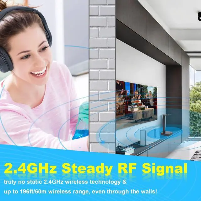 Alt view image 5 of 5 - ANSTEN Wireless Headphones for TV Watching with Digital Optical RCA 2.4 GHz RF Transmitter Charging Dock, Over Ear Headset with 3 Audio Modes, 197 FT Wireless Range, 10 Hrs Audio Playtime