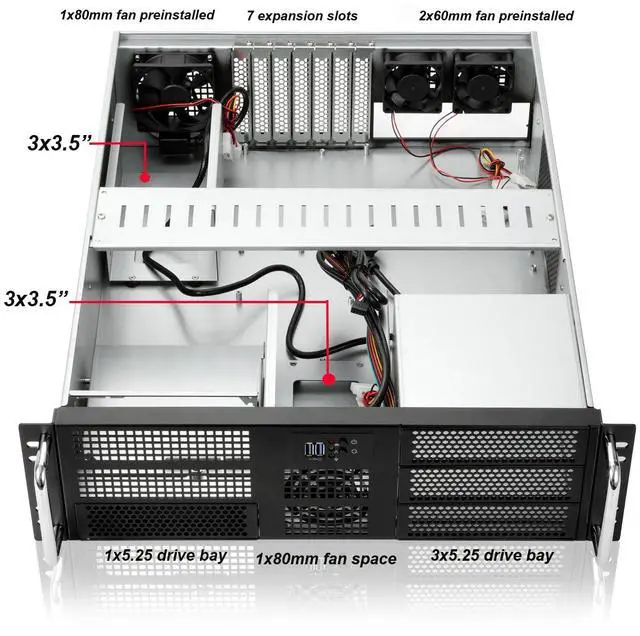 Alt view image 2 of 5 - RackChoice 3u Rackmount Server Chassis EATX/ATX/MATX with 4x5.25 + 6x3.5 Support ATX PSU with Either top or Side Cooling / 21.65 deptth