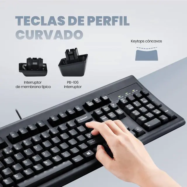 Alt view image 2 of 5 - Perixx PERIBOARD-106B ES Teclado USB Español - Alto Rendimiento - Teclas más Altas - Tamaño Completo con Teclado Numérico - Negro - QWERTY Español
