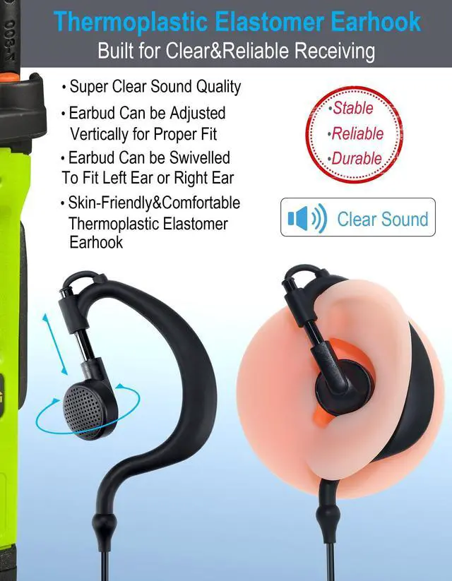 Alt view image 2 of 5 - commountain APX-6000 XPR-7550e Earpiece with Mic Compatible for Motorola Radios APX-8000 (7000 4000) XPR-7350e (7580e 7380e 7550 7350) APX6000 APX7000 APX8000 XPR7550 XPR7550e, Earhook Headset