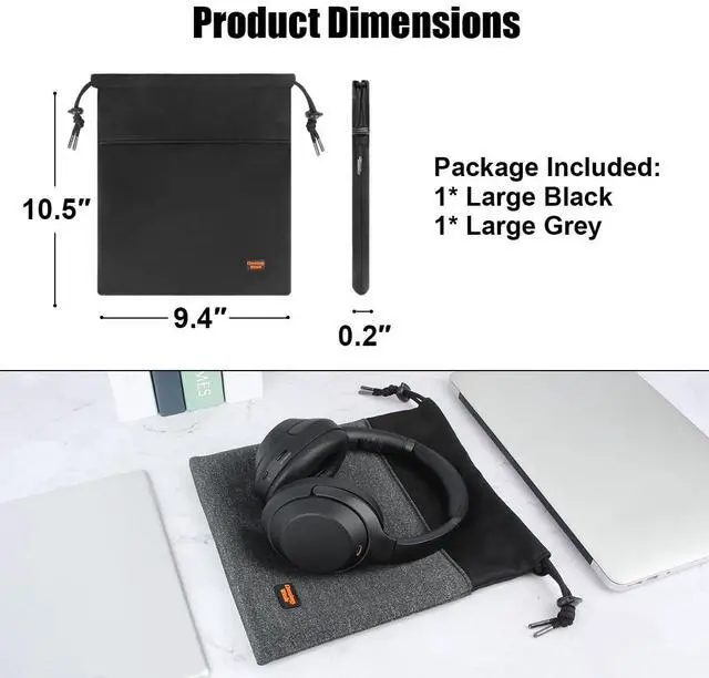 Alt view image 3 of 5 - Desing Wish Headphone Storage Bag, 2 Pack Lightweight Headphone Carrying Pouches Headset Case Bag Travel Pouch for Headsets Overhead Headphones Neckband Earbuds (Large Black, Large Grey)