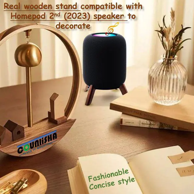 Alt view image 5 of 5 - Real Wood Stand for Homepod 2nd gen (2023 Released), Wooden Holder with Metal Frame for Better Sound,Sturdy Stable Mount with Anti-Slip Protects Apple Home pod 2nd Smart Speaker (Walnut)