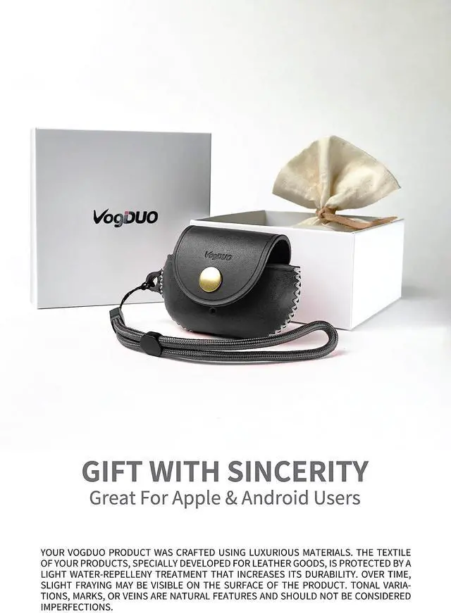 Alt view image 5 of 5 - VogDUO Genuine Leather Case for Beats Studio- Buds Holder Full Cover Double Sided Soft Protection Snap Button Compatible with Beats Studio Buds + (Black Wrist Lanyard)