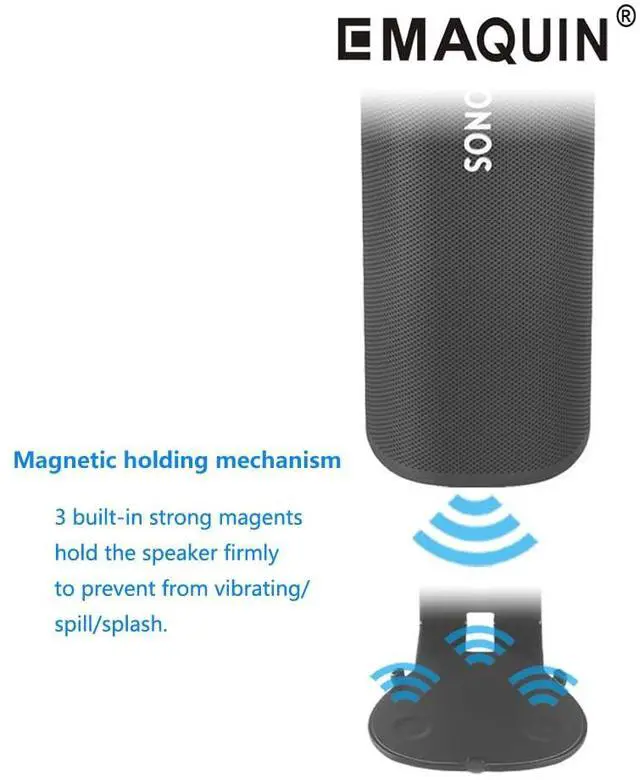 Alt view image 3 of 5 - EMAQUIN Wall Mounts Brackets for Sonos Roam 2/Sonos Roam/Sonos Roam SL(Include 2 PCS,Drill Free,Sturdy Metal,Enduring Paint Finish,Easy Install,Compatible with Sonos Roam/Roam 2/Roam SL,Black)