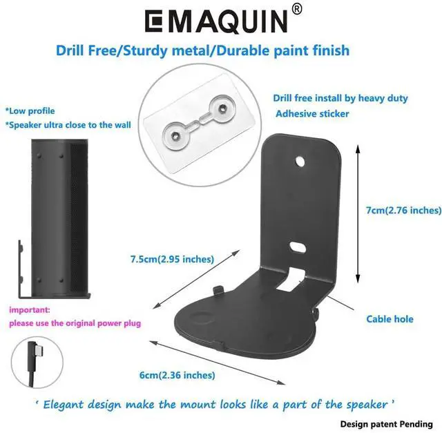 Alt view image 4 of 5 - EMAQUIN Wall Mounts Brackets for Sonos Roam 2/Sonos Roam/Sonos Roam SL(Include 2 PCS,Drill Free,Sturdy Metal,Enduring Paint Finish,Easy Install,Compatible with Sonos Roam/Roam 2/Roam SL,Black)