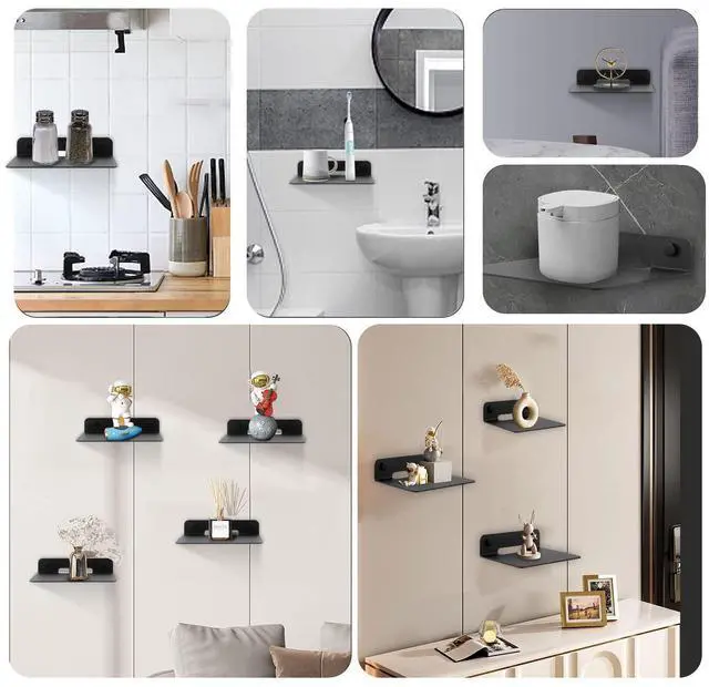 Alt view image 4 of 5 - TRINENOX Floating Wall Shelves, 6" Wall Metal Speaker Mount Shelves for Bluetooth Speaker, Webcam, Cell Phones, Mesh Router, Award Toy Display Shelf Speaker Shelf (2 Pack)