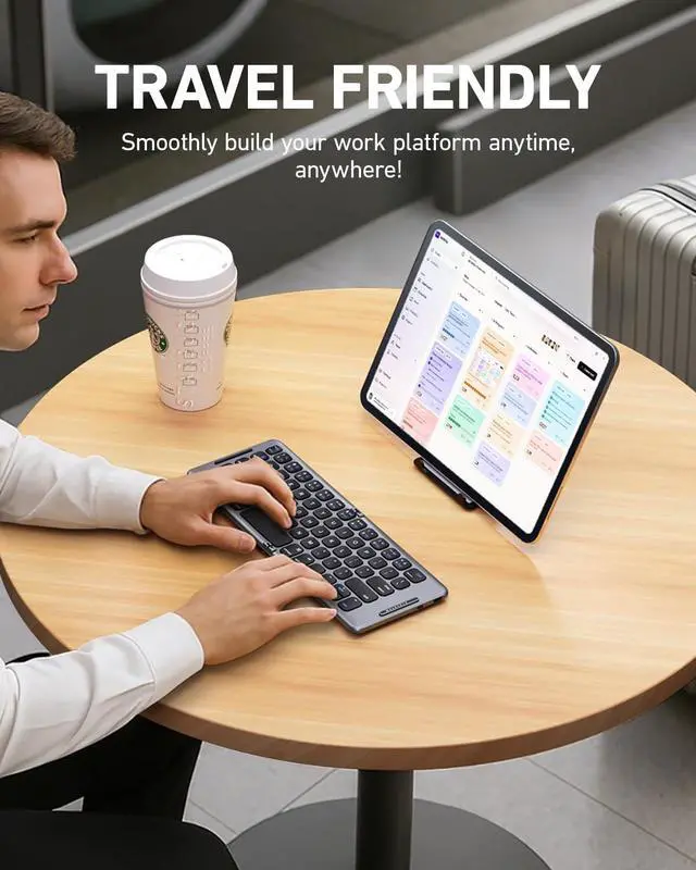 Alt view image 2 of 5 - PuechAxe Foldable Bluetooth Keyboard with Stand Holder, Rechargeable Pocket Size Folding Travel Keyboard for iPhone, iPad, Tablet, Laptop, Smartphone, B088