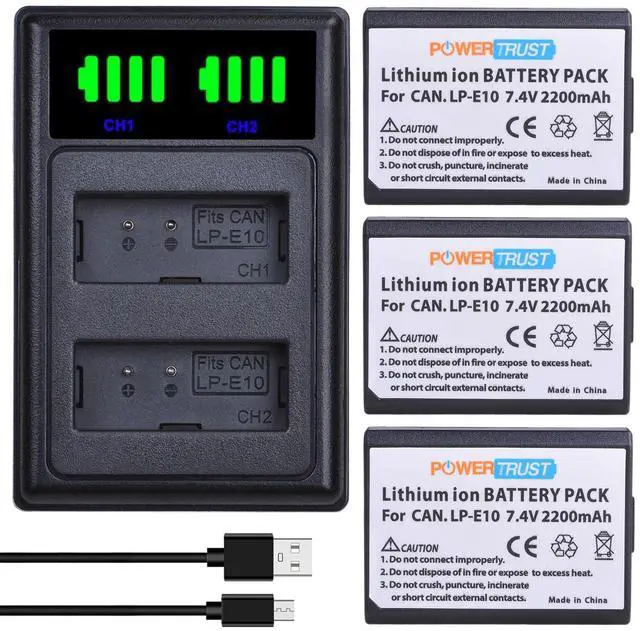 Main image of PowerTrust 3X LP-E10 Battery and Dual USB Charger for Canon 1100D 1200D 1300D Rebel T3 T5 KISS X50 X70 Battery