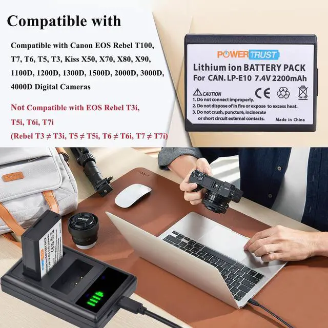 Alt view image 4 of 5 - PowerTrust 3X LP-E10 Battery and Dual USB Charger for Canon 1100D 1200D 1300D Rebel T3 T5 KISS X50 X70 Battery