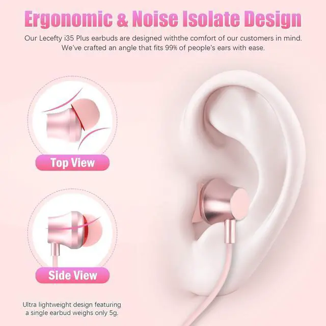 Alt view image 5 of 5 - Lecefty Neckband Bluetooth Headphones, 200H Extra Long Playtime Wireless Stereo Neckband Earbuds with Microphone, Waterproof Balanced Armature Drivers in Ear Headset for Sports/Workout (Pink-Purple)