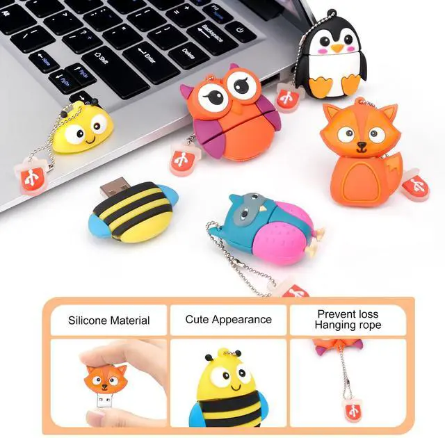Alt view image 2 of 5 - 32GB USB Flash Drive Pack of 5 Pcs, BorlterClamp Thumb Drive with Cute Animal Pattern Lovely Memory Sticks