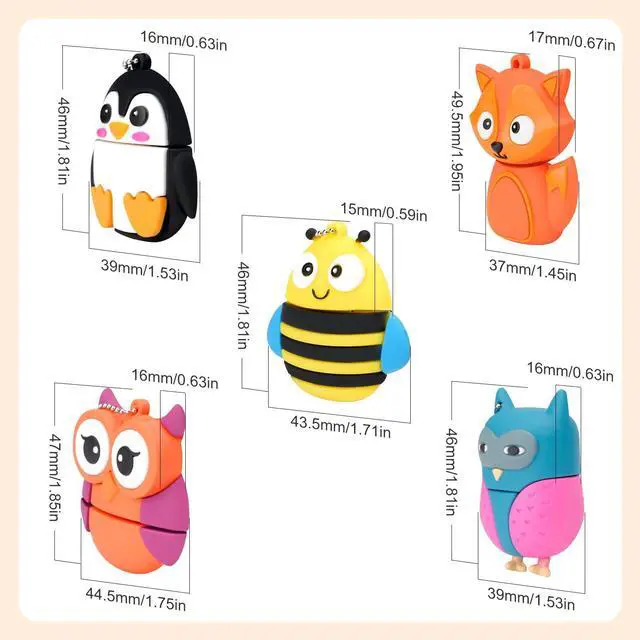 Alt view image 5 of 5 - 32GB USB Flash Drive Pack of 5 Pcs, BorlterClamp Thumb Drive with Cute Animal Pattern Lovely Memory Sticks