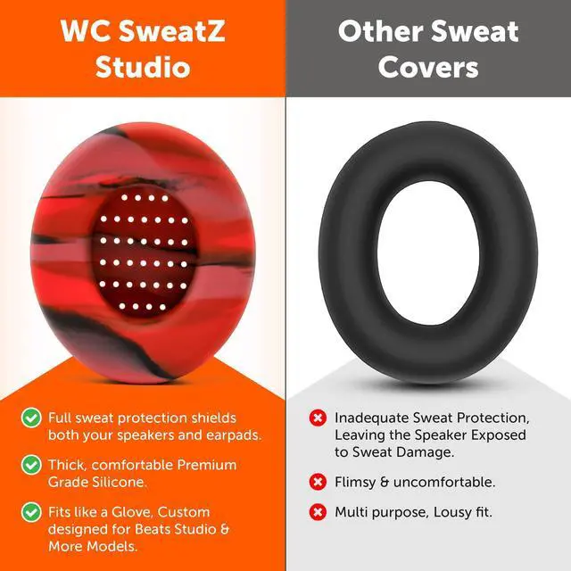 Alt view image 3 of 5 - WC SweatZ Studio - Patented Earpad Covers for Beats Studio 3 (A1914) & Beats Studio 2 (B0500 /B0501), Made by Wicked Cushions | Sweatproof & Easily Washable | Lava
