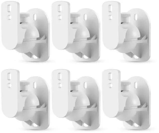 Main image of TNP Universal Satellite Speaker Wall Mount Bracket Ceiling Mount Clamp with Adjustable Swivel and Tilt Angle Rotation for Home Theater Surround Sound System Satellite Speakers - 6 Pack, White