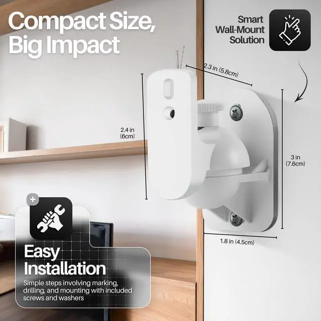 Alt view image 3 of 5 - TNP Universal Satellite Speaker Wall Mount Bracket Ceiling Mount Clamp with Adjustable Swivel and Tilt Angle Rotation for Home Theater Surround Sound System Satellite Speakers - 6 Pack, White