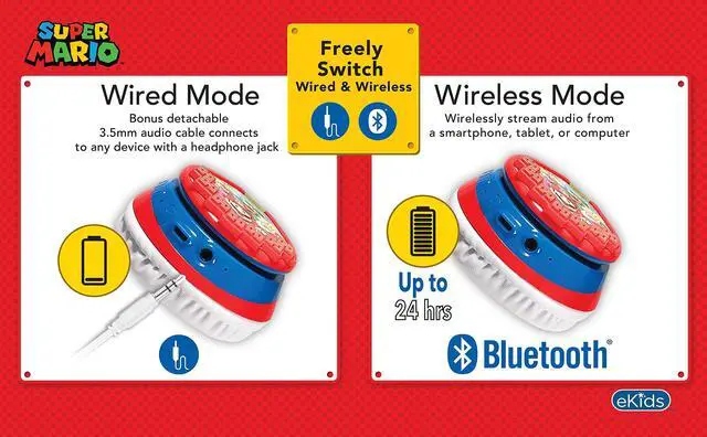 Alt view image 5 of 5 - Super Mario Wireless Bluetooth Portable Kids Headphones with Microphone, Volume Reduced to Protect Hearing Rechargeable Battery, Adjustable Kids Headband for School Home or Travel