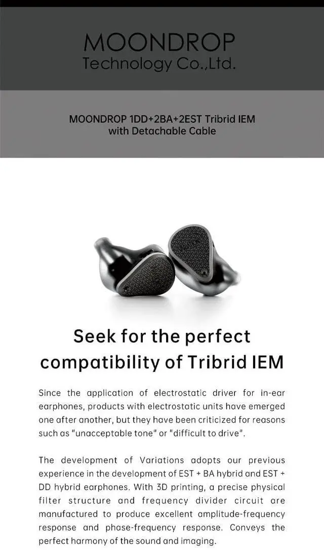Alt view image 4 of 5 - Moondrop Variations Earphone 1DD+2BA+2EST Tribrid Technology in-Ear Monitor with Interchangeable Cable