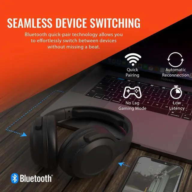 Alt view image 5 of 5 - HyperGear Stealth2 ANC Wireless Bluetooth Noise Cancelling Headphones - Over-Ear, Bluetooth HD Audio, Deep Bass, Quick Charge, Dual Noise Cancelling Mics, Wireless Sound Technology - Black