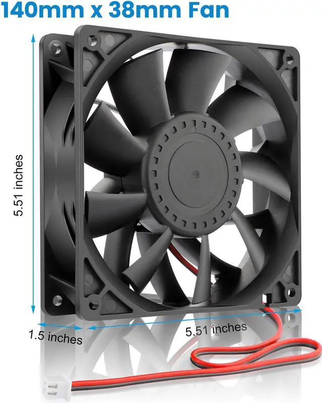 Alt view image 5 of 5 - GDSTIME 140mm x 38mm High Static Pressure Fan 24V 2-Pin - 140x140x38mm Dual Ball Bearing Brushless Cooling Fan for CPU Coolers, Heat Sinks, Radiators