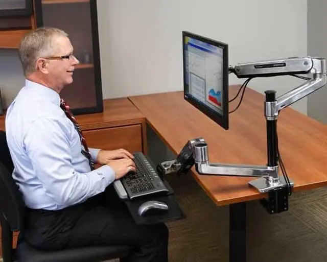 Alt view image 2 of 5 - Ergotron  LX HD Sit-Stand Single Monitor Arm, VESA Desk Mount  for Monitors Up to 49 Inches, 14 to 30 lbs  Polished Aluminum