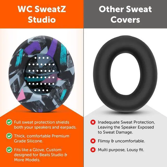 Alt view image 3 of 5 - WC SweatZ Studio - Patented Earpad Covers for Beats Studio 3 (A1914) & Beats Studio 2 (B0500 /B0501), Made by Wicked Cushions | Sweatproof & Easily Washable | 90's Black
