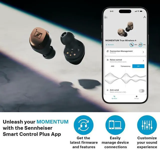 Alt view image 2 of 5 - Sennheiser MOMENTUM True Wireless 4 Smart Earbuds with Bluetooth 5.4, Crystal-Clear Sound, Comfortable Design, 30-Hour Battery Life, Adaptive ANC, LE Audio and Auracast - Black Graphite