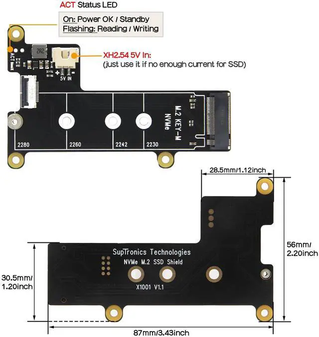 Alt view image 2 of 5 - Geekworm X1001 PCIe M.2 Key-M NVMe SSD PIP PCIe Peripheral Board with PD 27W Power Supply for Raspberry Pi 5