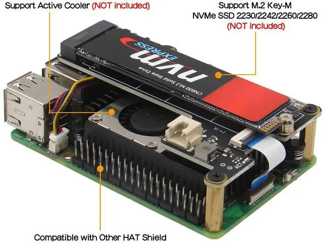 Alt view image 3 of 5 - Geekworm X1001 PCIe M.2 Key-M NVMe SSD PIP PCIe Peripheral Board with PD 27W Power Supply for Raspberry Pi 5
