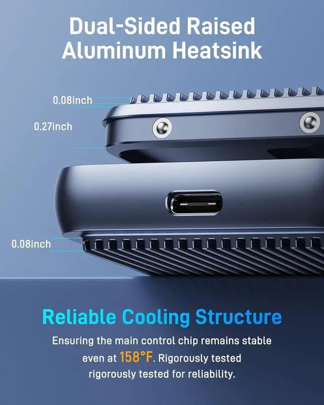 Alt view image 4 of 5 - 40Gbps M.2 NVMe SSD Enclosure, Maintenance-Free, Dual-Sided Raised Heatsink, Tool-Free Quick-Open, for Thunderbolt 4/3/USB4/3.2/3.0, for Mac Mini M4/Pro, M1 M2 Pro/Max, SSD Size 2280/2260/2242/2230