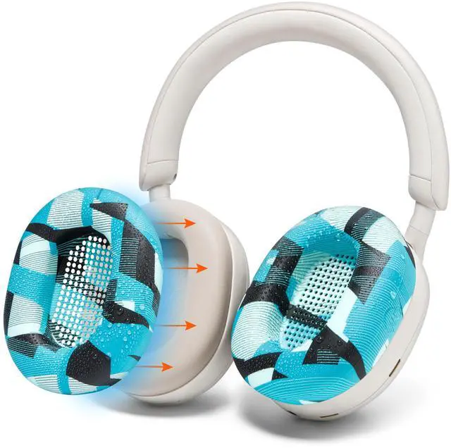 Main image of WC SweatZ XM5 - Patented Earpad Sweat Covers for Sony WH1000XM5 by Wicked Cushions | Full 360 Earpad Protection | Sweatproof & Easily Washable | Cyan Prism