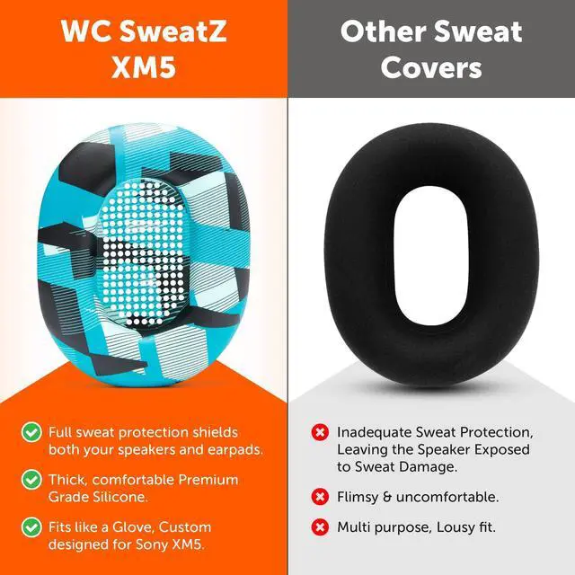 Alt view image 3 of 5 - WC SweatZ XM5 - Patented Earpad Sweat Covers for Sony WH1000XM5 by Wicked Cushions | Full 360 Earpad Protection | Sweatproof & Easily Washable | Cyan Prism