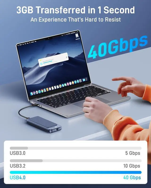 Alt view image 2 of 5 - 40Gbps M.2 NVMe SSD Enclosure, Maintenance-Free, Dual-Sided Raised Heatsink, Tool-Free Quick-Open, for Thunderbolt 4/3/USB4/3.2/3.0, for Mac Mini M4/Pro, M1 M2 Pro/Max, SSD Size 2280/2260/2242/2230
