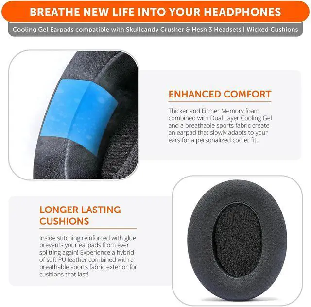 Alt view image 3 of 4 - WC Freeze Crusher - Cooling Gel Earpads Compatible with Skullcandy Crusher, by Wicked Cushions - Fits Skullcandy Crusher & Hesh 3 Headphones, Soft Memory Foam, Cooler for Longer | Black