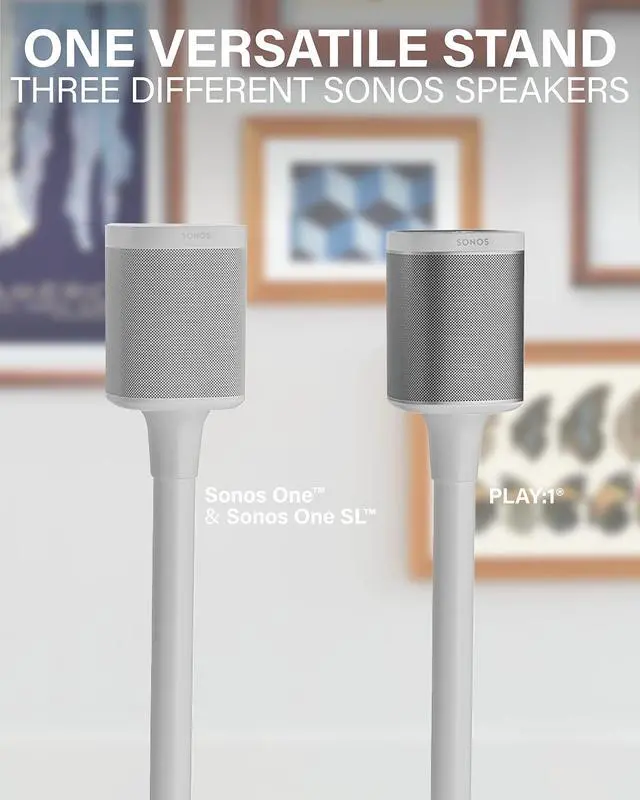 Alt view image 2 of 5 - Sanus Speaker Stands Pair for Sonos One, One SL & Play:1 - Premium Fixed Height Speaker Stand w/Built-in Cable Management Channels & Easy 3-Step Install  White, Pair