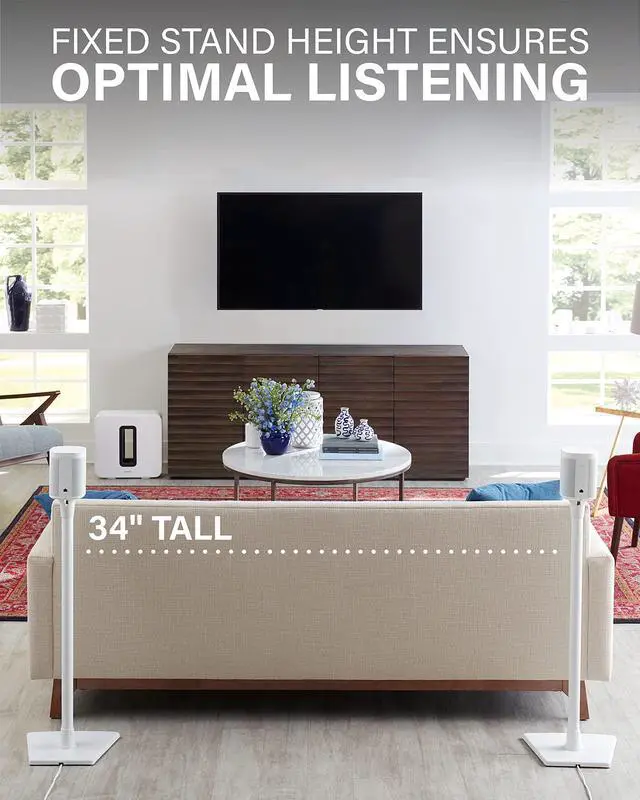 Alt view image 3 of 5 - Sanus Speaker Stands Pair for Sonos One, One SL & Play:1 - Premium Fixed Height Speaker Stand w/Built-in Cable Management Channels & Easy 3-Step Install  White, Pair