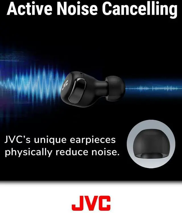 Alt view image 4 of 5 - JVC Compact True Wireless Headphones with Active Noise Cancelling, Low-Latency Mode for Gaming and Movies, Bluetooth 5.2, Long Battery Life (up to 21 Hours) - HAA30TB (Black), Small