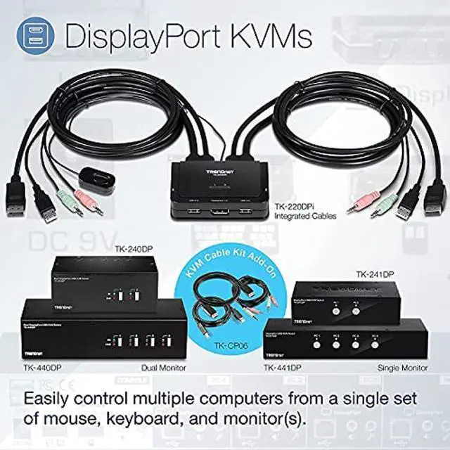 Alt view image 2 of 5 - TRENDnet 6 Ft. Display Port, USB, and Audio KVM Cable Kit, Compatible with KVM Switches, TK-240DP, TK-440DP, TK-241DP, TK-441DP, DisplayPort 1.2, 3.5mm Audio Connections, Black, TK-CP06
