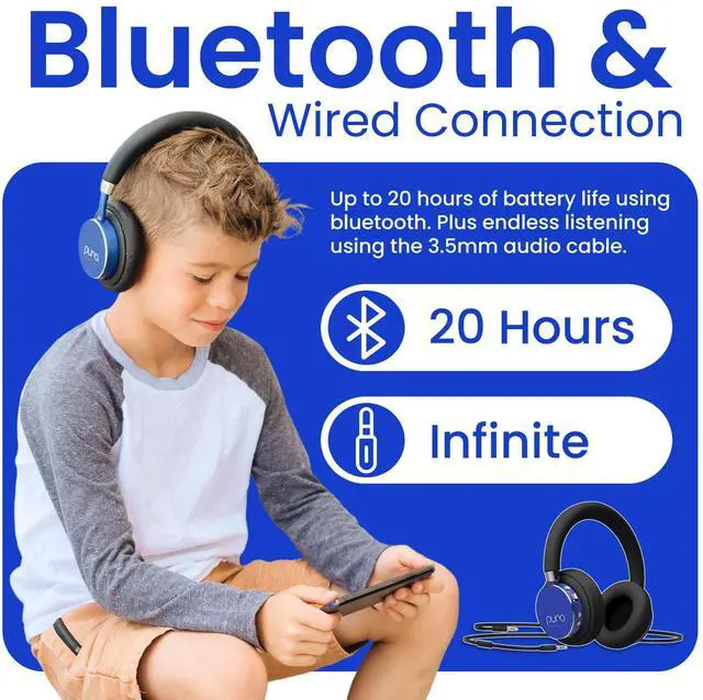 Alt view image 3 of 5 - Puro Sound Labs BT2200 Plus Volume Limited Kids Bluetooth Headphones (Blue)
