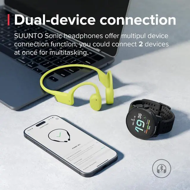 Alt view image 5 of 5 - SUUNTO Sonic Open-Ear Bone Conduction Sports Headphone, Bluetooth Wireless Headset w/Enhanced Bass & Multipoint Connection, 10H Playtime w/Fast Charging, Built-in Dual Mics, Waterproof & Lightweight