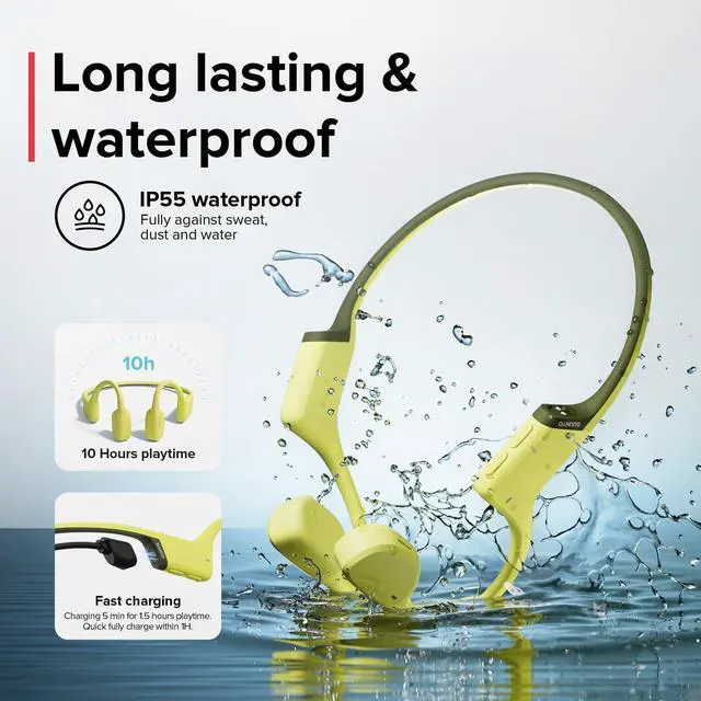 Alt view image 4 of 5 - SUUNTO Sonic Open-Ear Bone Conduction Sports Headphone, Bluetooth Wireless Headset w/Enhanced Bass & Multipoint Connection, 10H Playtime w/Fast Charging, Built-in Dual Mics, Waterproof & Lightweight