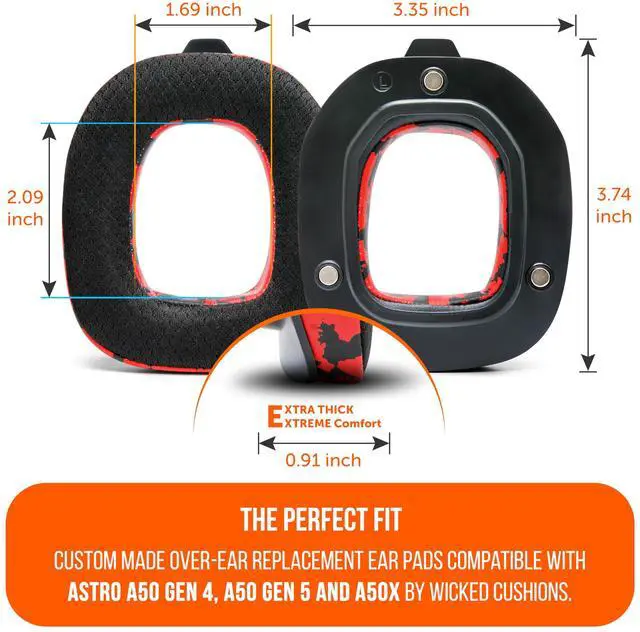 Alt view image 5 of 5 - WC Freeze A50 - Cooling Gel Replacement Earpads for Astro A50 Gen 4, Gen 5 and A50X Only, Made by Wicked Cushions, Improved Durability, Thickness and Sound Isolation | Red Camo