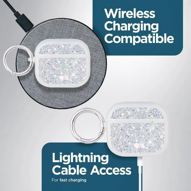 Alt view image 4 of 5 - Case-Mate Airpods Case 3rd Generation w/Keychain Ring [Wireless Charging Compatible] Twinkle Stardust Cover for Apple Airpods 3rd Generation [Front LED Visible] Anti-Scratch Shockproof Cover
